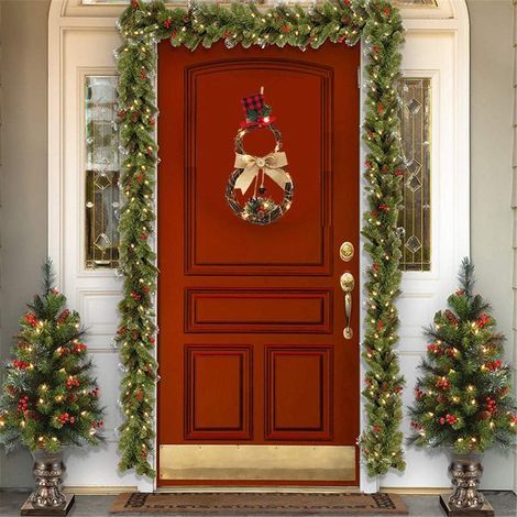 Corona navideña decorativa de ratán con luces LED – 40 x 20 cm – Decoración para puerta, pared o ventana – Ambiente festivo y acogedor (1/5)