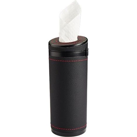 Caja cilíndrica para pañuelos de coche, soporte de cuero para pañuelos – para interior de coche (negro)