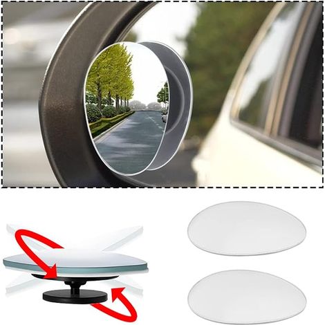 Miroirs D'angle Mort, Rétroviseurs HD Sans Cadre, Miroirs En Verre Grand Angle Réglables pour Toutes Les Voitures SUVs Camionnettes Camions et Motos Accessoires Automobiles(Ovale) (1/4)