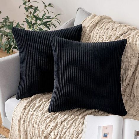 Dekorativer Samt-Kissenbezug, weicher Kissenbezug, Sofa, Wohnzimmer, Sofa, 2er-Set, 45 x 45 cm, Schwarz