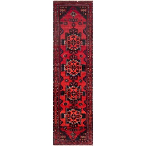 Tapis d'orient 104 x 395 cm, oriental, laine naturelle nouée main, rouge, beige et bleu, idéal couloir (1/5)