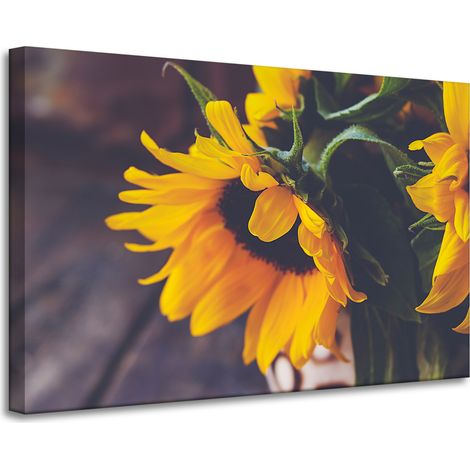 Lienzo impreso con motivos botánicos de girasoles, 90x60 cm.