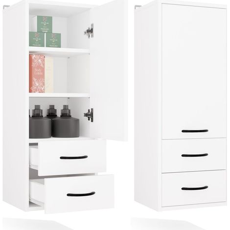 Mobiletto da bagno sospeso Nina W1D2S, bianco, con 3 ripiani e 2 cassetti. (1/5)