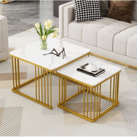 Mesas centro nido cuadradas efecto mármol MDF OKMYHOME (1/5)
