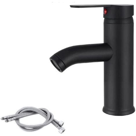 Robinets De Lavabo Carrés Noirs,Robinets De Lavabo Noir,Robinet Mélangeur D'eau Chaude et Froide en AcierInoxydable,Toilettes,Salle de Bain,Bassin (A (1/4)