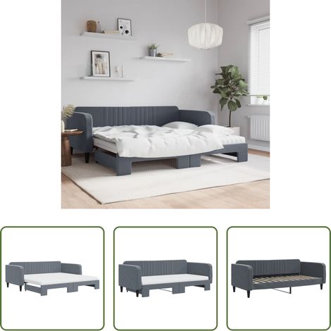 vidaXL Sofa-Bett - Tagesbett Ausziehbar mit Matratzen Dunkelgrau 100x200 cm Samt (1/5)