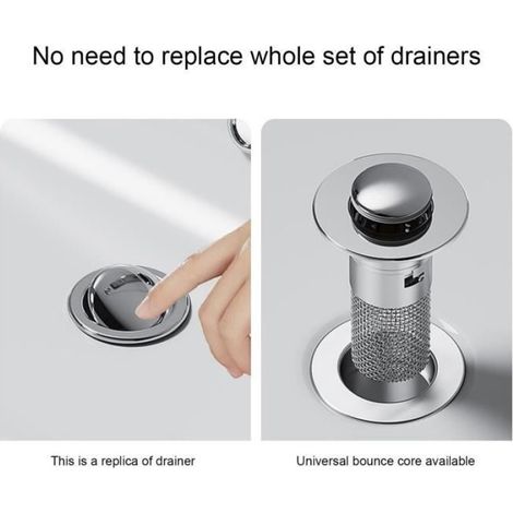 Bouchon D'évier - Attrape-Cheveux - Diamètre Compatible 34 À 40 Mm - Panier Filtre Amovible En Acier Inoxydable - 2 Pièces (1/4)