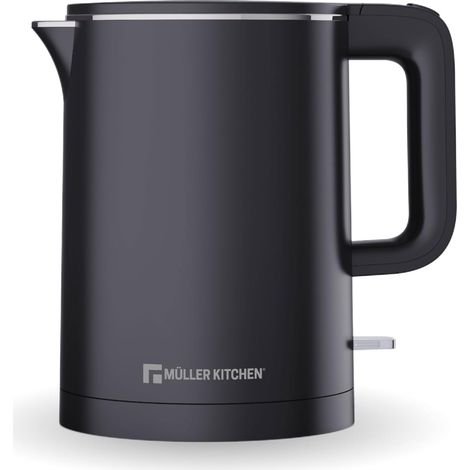 Muller Kitchen MK-6061 Bouilloire électrique, 1 L, 1000 W, double paroi, pied pivotant à 360 degrés, arrêt automatique avec protection contre le fonctionnement à sec, noir (1/5)
