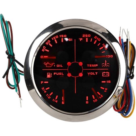 4-in-1 Multifunktionsanzeige (85 mm): Kraftstoffstand, Öldruck, Wassertemperatur, Gleichstrom-Voltmeter (9–32 V) für Auto, Wohnmobil, Boot, Motorrad (1/5)