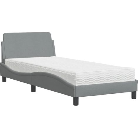vidaXL Letto con Materasso Dover Grigio Chiaro 90x200 cm in Tessuto (1/5)