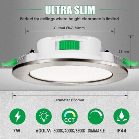 Spot LED Encastrable - 230 V - 7 W - IP44 - Dimmable 10-100 - Diamètre 85 mm - Profondeur 30 mm - Lot de 6 (1/4)