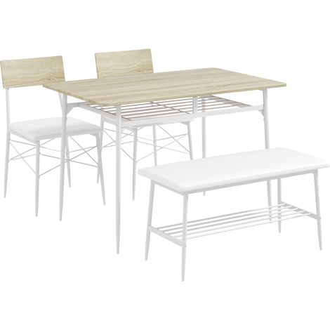 4-teiliges Esszimmer-Set mit 2 Stühlen und Bank, 110 x 70 cm, Eichenoptik (1/5)