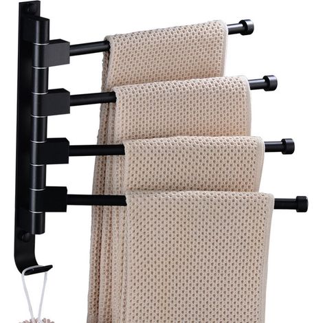 Drehbarer Wandhandtuchhalter fürs Badezimmer – Platzsparender Schwenkhalter – 4 Arme – Schwarz