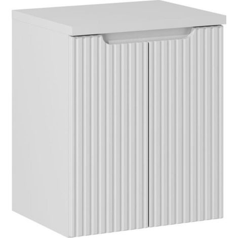 Set da bagno VANO bianco 50cm: mobile sottolavabo con ante scanalate + top per lavabo bianco alpino