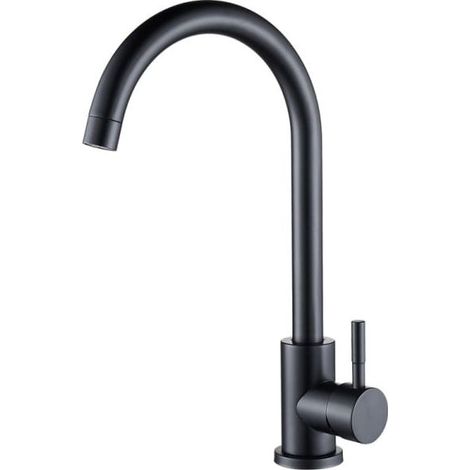 Robinet de cuisine, mitigeur monocommande à bec haut, noir mat (1/5)