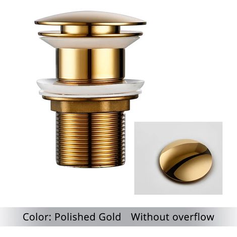 (Polished Gold-2) Bathroom Bath Pop Up Drain Stopper Rose Gold Polished Anti-Corrosion Durable With OverFlow Hole Basin Sewer Plug (1/4)