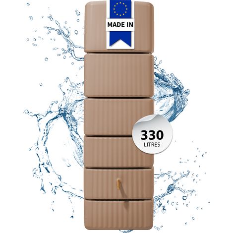 Récupérateur d'eau de pluie mural 330 litres taupe – Résistant aux intempéries – Ouverture de couvercle 18 cm – 2 raccords filetés 19 mm – 4Rain