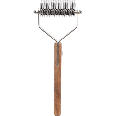 Râteau sous-poil pour animaux de compagnie, élimination des nœuds, manche en bois à Double rangée, brosse pour perte de poils de chien, toilettage pour chat et chiot (1/5)