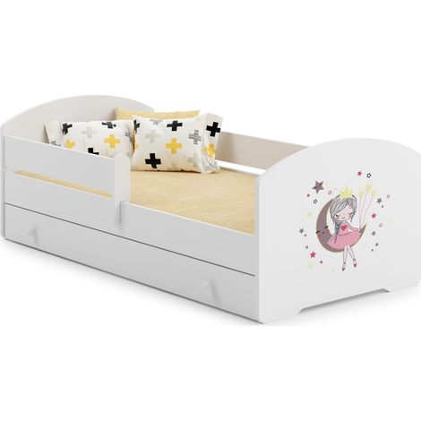 LUK lit enfant avec tiroir et barreau 80x160 princesse endormie