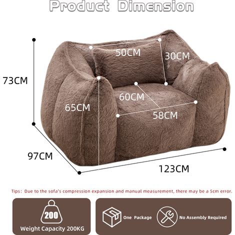 Pouf géant moelleux avec coussin, assise au sol confortable pour adulte et enfant, canapé d'appoint en simili fourrure, teinte kaki, idéal pour séjour, chambre ou studio (1/5)