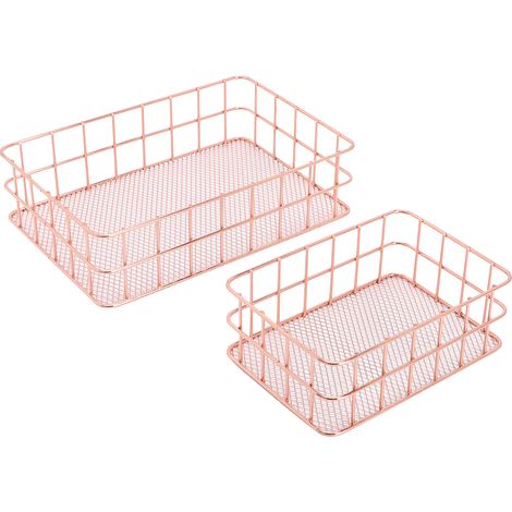 Lot de 2 paniers métalliques multifonctions rangement cosmétiques, fruits, accessoires ménagers, support de plaque, organisateur domestique. (1/5)