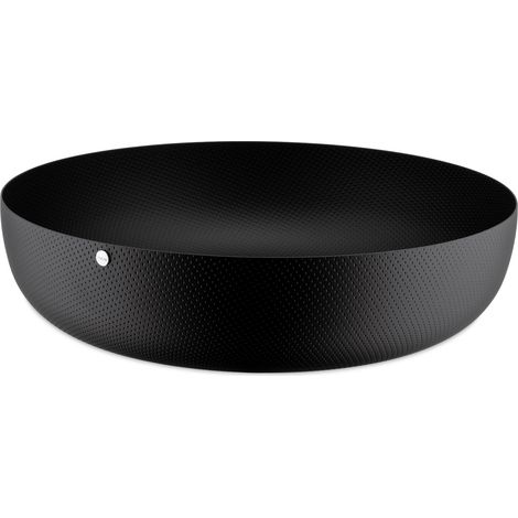 Alessi JM17/24 BT - Cestino Rotondo di Design, in Acciaio Colorato con Resina Epossidica e Decoro a Rilievo, Nero, 24 cm (1/4)
