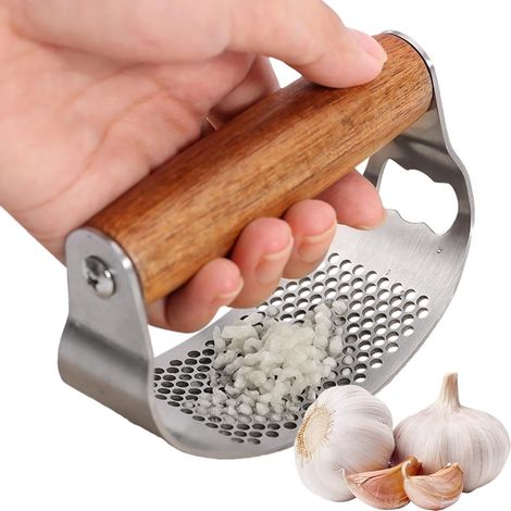 Presse-ail en métal - Broyeur d'ail à poignée ergonomique, ustensile de cuisine en acier inoxydable (1/5)