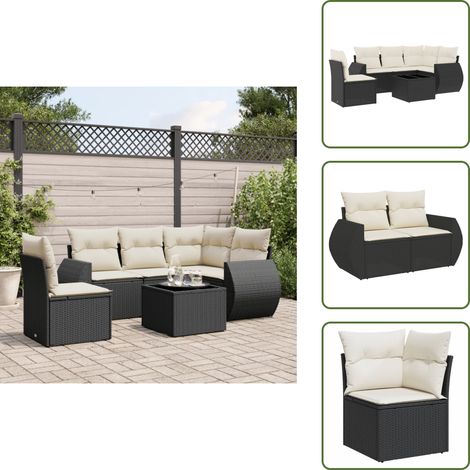The Living Store 6-tlg. Garten-Sofagarnitur mit Kissen Schwarz Poly Rattan - Gartenmöbel - Outdoor Möbel - Rattan Gartenmöbel - PE-Rattan - Esstisch Set (1/5)
