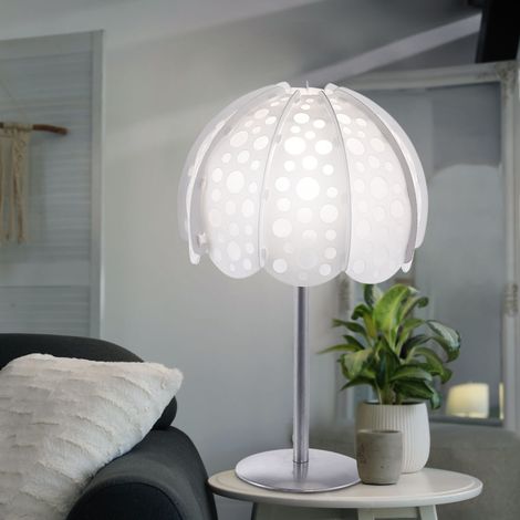 Tischleuchte Modern Nachttischlampe weiß Beistellleuchte Textilschirm, Metall silber, 1x E14 Fassung, DxH 20,5x36 cm