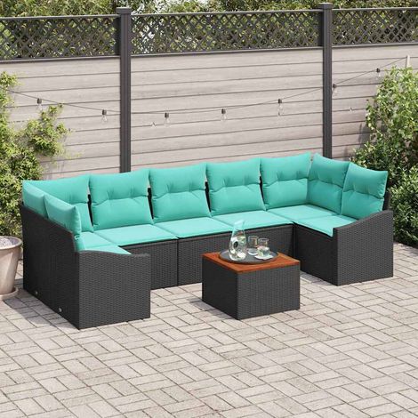 vidaXL Ensemble de canapé de jardin avec coussin 8 pcs Noir polyrotin