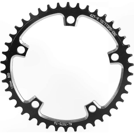 Couronne plate vélo, 110 BCD, 5 trous, profil étroit-large, design robuste, coloris rouge, compatible transmission, montage direct. (1/5)