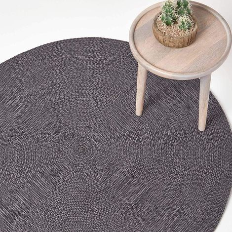 HOMESCAPES Geflochtener runder Teppich, grau-schwarz mit Melange-Muster, 150 cm