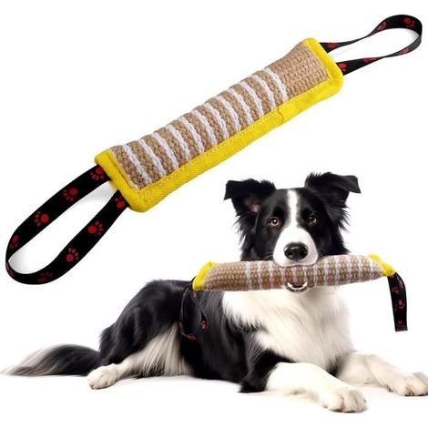 Jouet chien indestructible boudin 60 cm corde jaune pour nettoyage dents et gencives (1/4)
