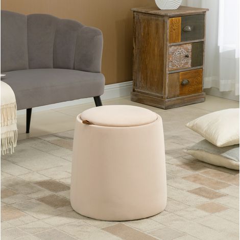 Pouf rotondo contenitore, Ø44 x 47,5 cm, effetto velluto beige HAVRYA (1/5)