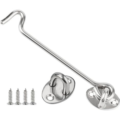 Lot de 2 Verrou à crochet, Acier inoxydable, 20,3 cm, Loquet à œillet, Pour porte grange fenêtre (1/5)