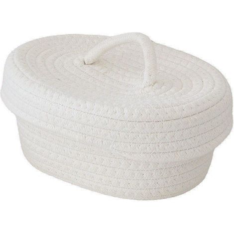 Boîte de rangement de bureau avec couvercle, panier de rangement en corde de coton faite main pour produits de maquillage, aiguilles à goûter, blanc laiteux