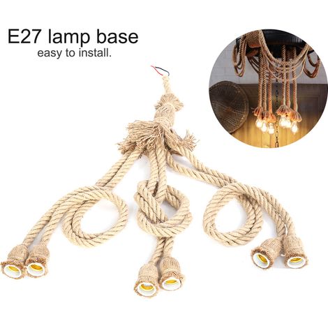 Corde Chanvre Ampoule Porte-Corde, E27 Base de 1m Chanvre Corde Électrique Fil de Bricolage Pendentif Lampe Décorative avec 6 Titulaire pour rétro ampoule Edison (1/5)