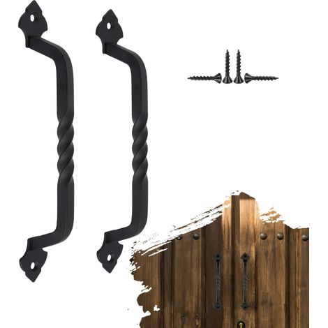 Lot de 2 poignées de portail noires pour portails en bois avec vis rustiques pour portail de jardin, abri de jardin, clôtures en bois, tiroirs de placard (160 mm) (1/5)
