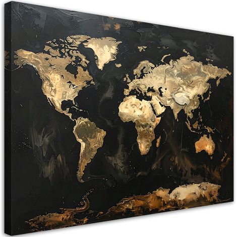 Bild auf Leinwand Goldene Weltkarte auf schwarzem Hintergrund 30x20 (1/5)