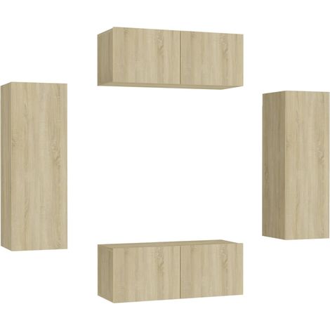 Conjunto de muebles mueble aparador TV televisión salón dormitorio salón 4 piezas roble sonoma madera contrachapada marrón 020024828 (1/5)