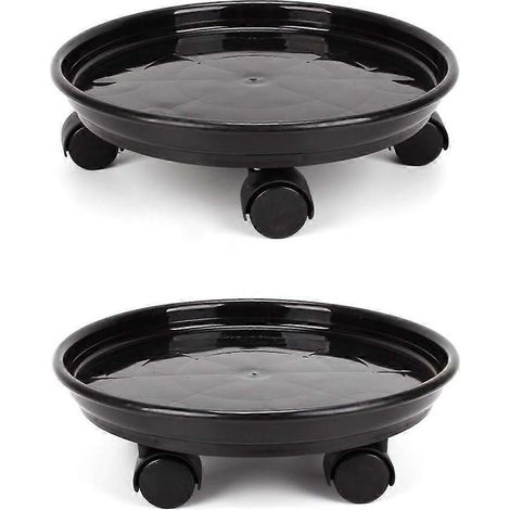 Lot de 2 soucoupes rondes de 30 cm avec 4 roulettes pour pots de fleurs, pour la maison ou le jardin - Noir (1/4)