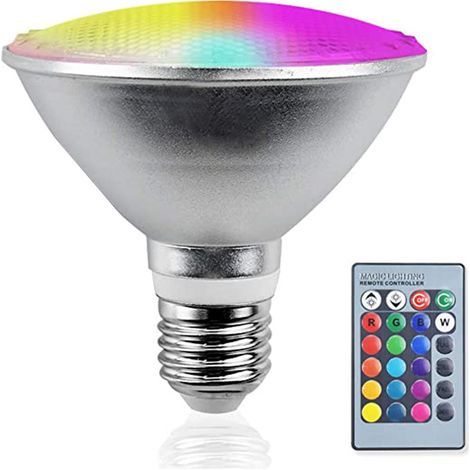 Ampoule LED E27, projecteur LED RGBW PAR38, lampe extérieure E27 dimmable IP65 20 W avec télécommande pour la décoration de cour et de fêtes (20 W), ampoule LED E27 (1/4)