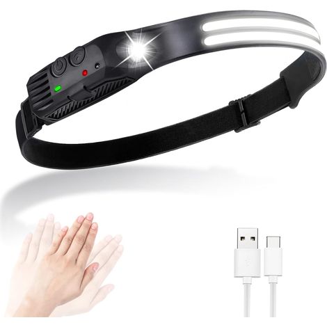 Lampe Frontale Rechargeable, Lampe Frontale LED Rechargeable USB, 600 Lumens IPX4 Étanche Mouvement Lampe, 5 Mode d’Éclairage Détecteur Pour Camping Randonnée (1/5)