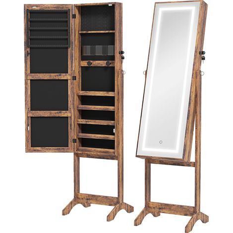 Armoire à bijoux sur pied LED avec miroir ATHENA bois vieilli (1/5)
