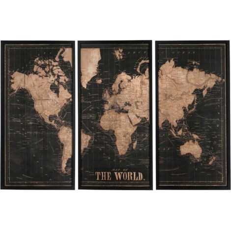 Lot de 3 Tableaux "Mappemonde" 181cm Noir