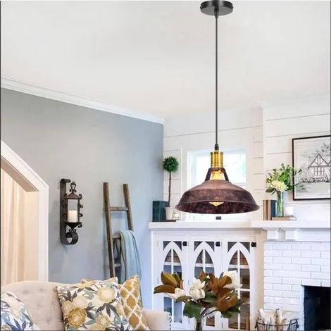 Lampe Suspension Vintage en Fer Rouille,Lustre Plafonnier Retro Industrielle Style Edison pour Salon Chambre (1/4)