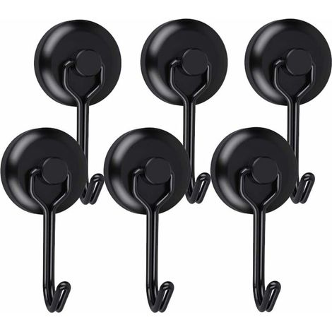 Lot de 6 crochets magnétiques pour suspendre le réfrigérateur, barbecue, clés, 20 kg, cabines, couronnes, serviettes, vêtements Noir (1/5)