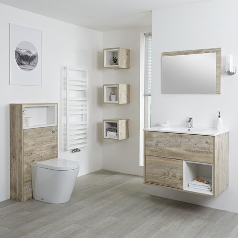 Milano Bexley Light Oak 810mm Bathroom Vanity Unit with Basin Toilet WC Unit and Back to Wall Pan - With LED Lights (1/5)