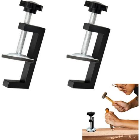 2 piezas, Abrazadera de mesa ajustable, Ajustable, Rango de sujeción 10-57 mm, Negro, 93 × 38 × 10 mm, Adecuado para fijar madera, mesas (1/5)