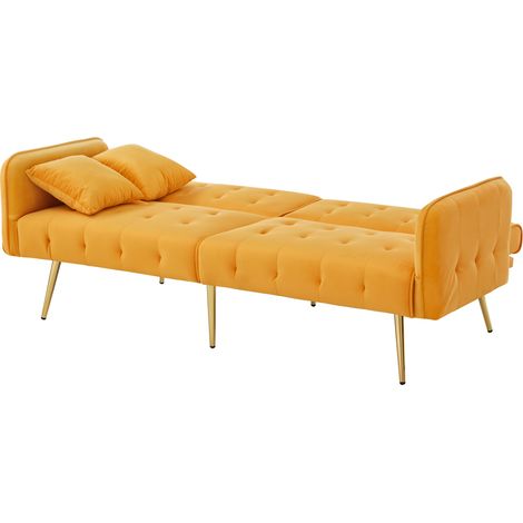 Divano letto 2 posti multifunzione in velluto giallo con schienale e braccioli regolabili MODENUIT (1/5)